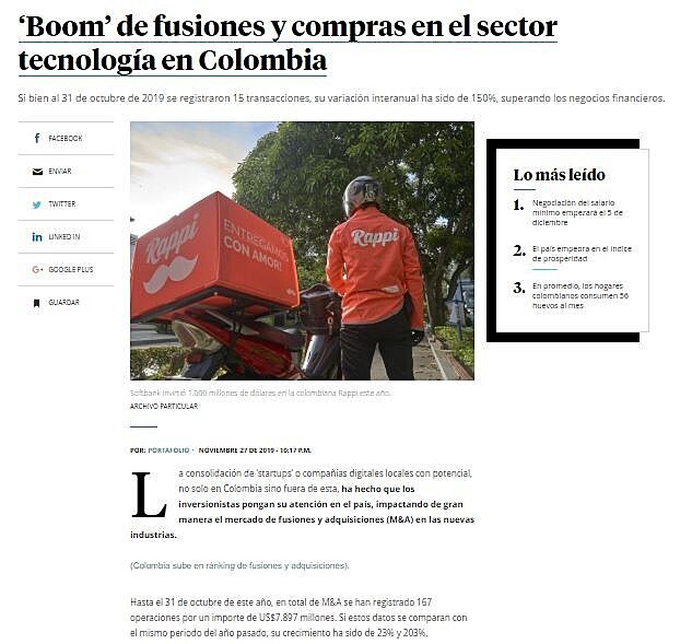 Boom de fusiones y compras en el sector tecnologa en Colombia